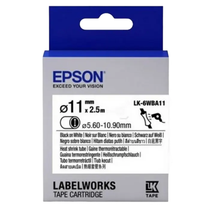 Bandă tub termocontractabil Epson LK6WBA11 negru pe alb, d11, 2,5 m
