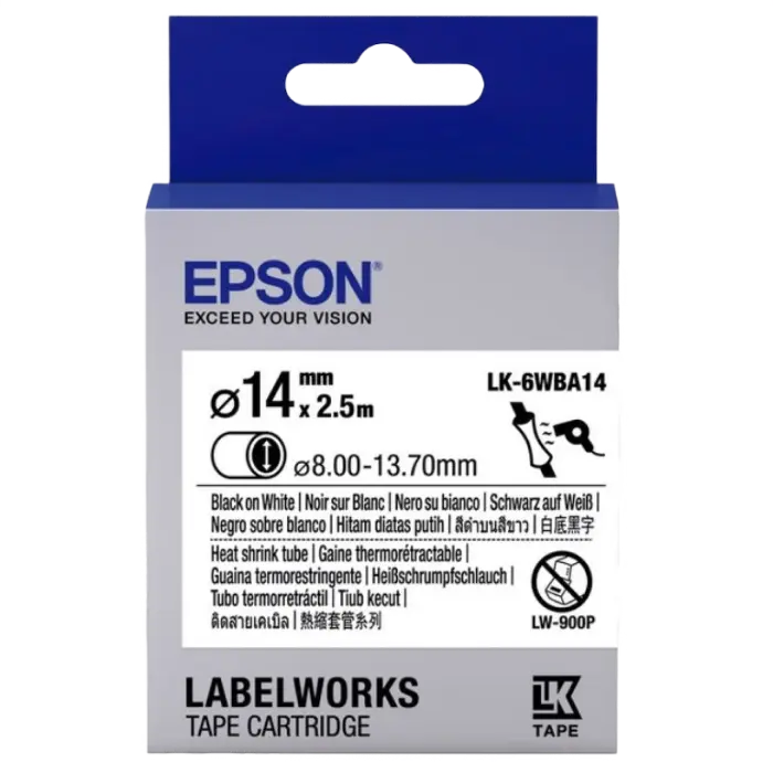 Tub termocontractabil Epson LK-6WBA14, alb cu text negru, d14 mm