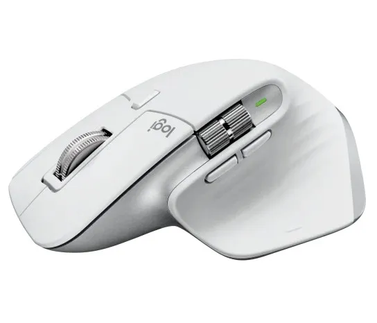 Logitech Wireless Performance Mouse MX Master 3S for Mac, 7 buttons, 200 to 8000 DPI, Darkfield high precision, Hyper-efficient scrolling, Effortless multi-computer workflow pair up to 3 devices, Dual connectivity 2.4, GHz and Bluetooth, Unifying receiver, Pale Grey, vedere laterală