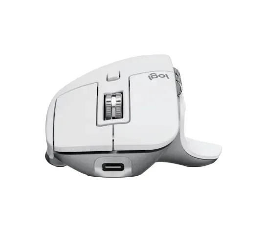 Logitech Wireless Performance Mouse MX Master 3S for Mac, 7 buttons, 200 to 8000 DPI, Darkfield high precision, Hyper-efficient scrolling, Effortless multi-computer workflow pair up to 3 devices, Dual connectivity 2.4, GHz and Bluetooth, Unifying receiver, Pale Grey, vedere posterioară