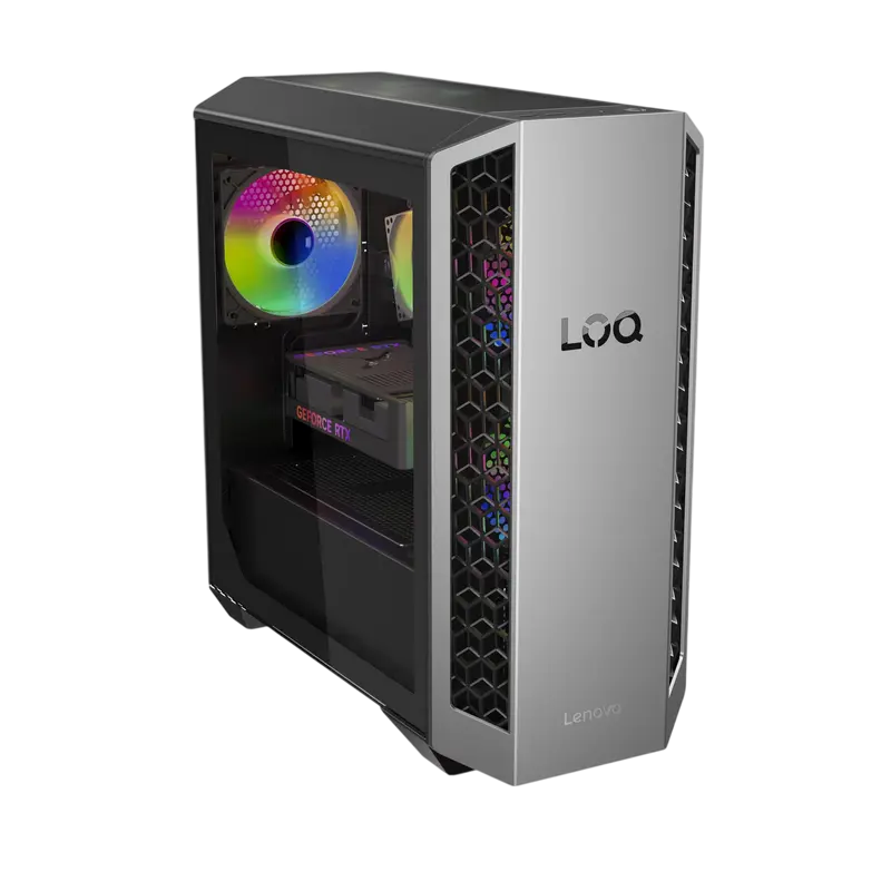 Lenovo LOQ Tower 26ADR10 Ryzen 7 8745HX 32GB 1TB SSD RTX 5060 Ti, vedere laterală