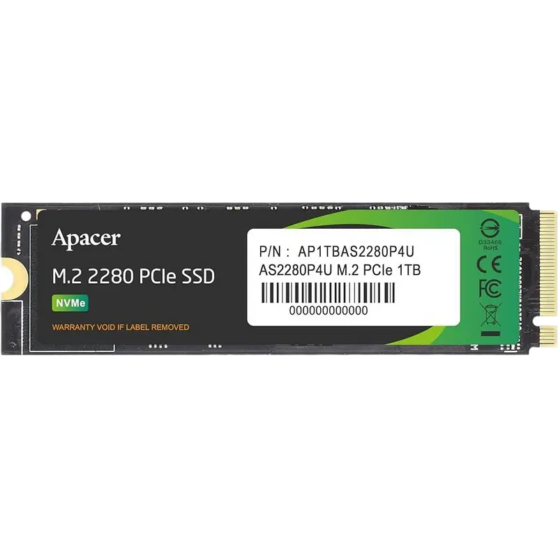 M.2 NVMe SSD 1.0TB Apacer AS2280P4U [PCIe 3.0 x4, R/W:3500/3000MB/s, 670/670K IOPS, 760TB, 3D TLC]