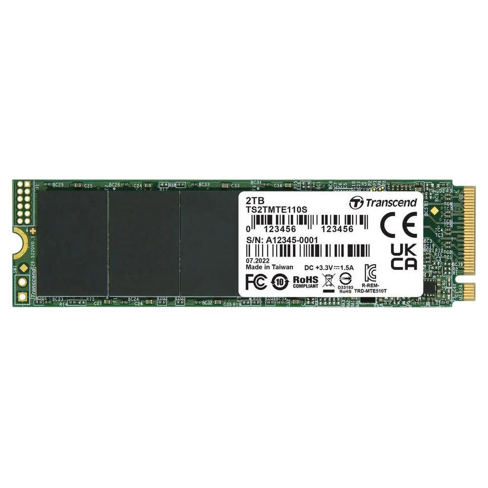 M.2 NVMe SSD 2.0TB Transcend 110S [PCIe 3.0 x4, R/W:2500/1700MB/s, 200/250K IOPS, 800TBW, 3DTLC]