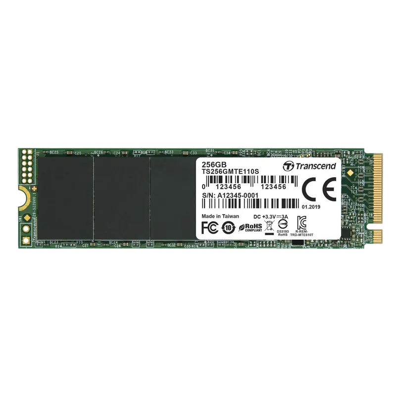 M.2 NVMe SSD 256GB Transcend 110S [PCIe 3.0 x4, R/W:1600/1100MB/s, 90/250K IOPS, 100TBW, 3DTLC]