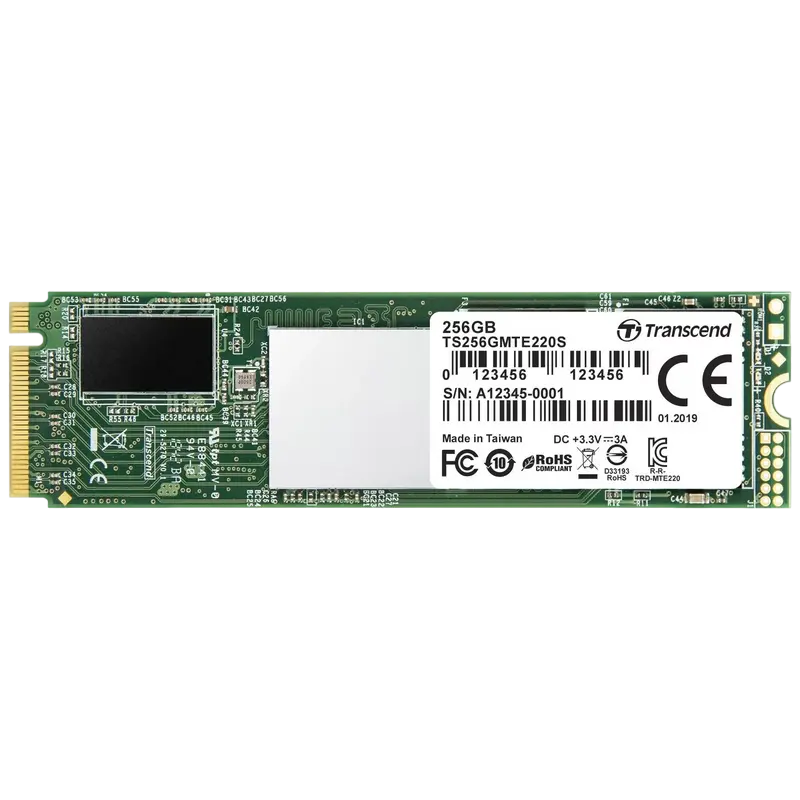 M.2 NVMe SSD 256GB Transcend 220S [PCIe 3.0 x4, R/W:3300/1250MB/s, 190/300K IOPS, 550TBW, 3DTLC