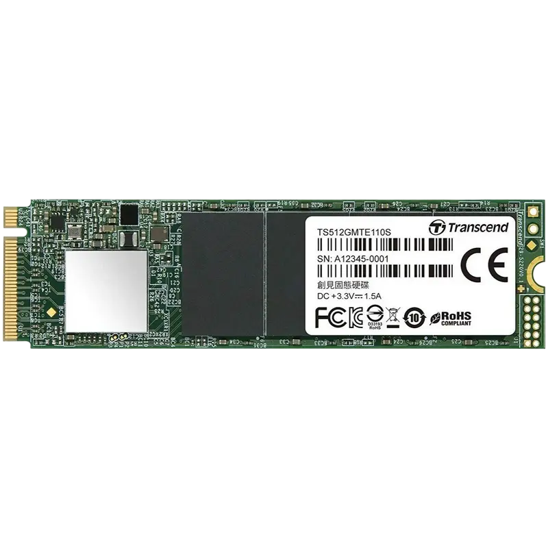 M.2 NVMe SSD 512GB Transcend 110S [PCIe 3.0 x4, R/W:1700/1400MB/s, 160/250K IOPS, 200TBW, 3DTLC]