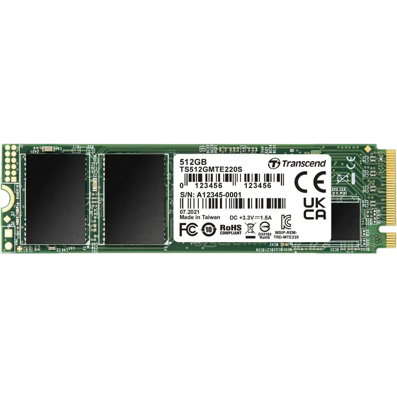 M.2 NVMe SSD 512GB Transcend 220S [PCIe 3.0 x4, R/W:3500/2100MB/s, 210/310K IOPS, SM2262, 3DTLC]