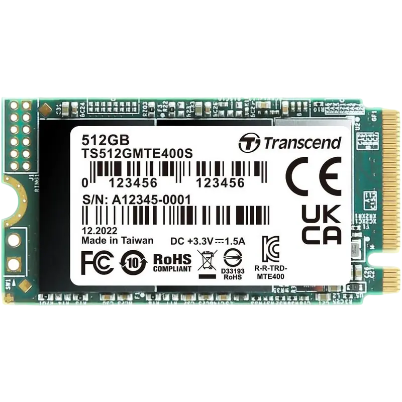 M.2 NVMe SSD 512GB Transcend 400S [42mm, PCIe 3.0 x4, R/W:2000/900MB/s, 53/235K IOPS, 200TBW]