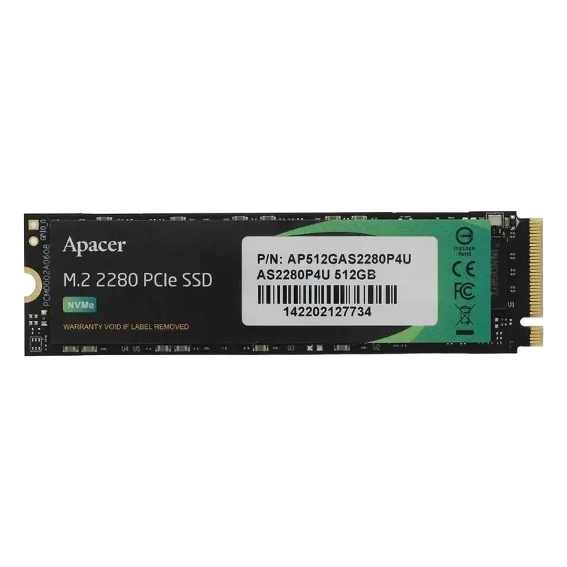 M.2 NVMe SSD 512GB Apacer AS2280P4U [PCIe 3.0 x4, R/W:3500/2300MB/s, 400/600K IOPS, 350TB,3DTLC]