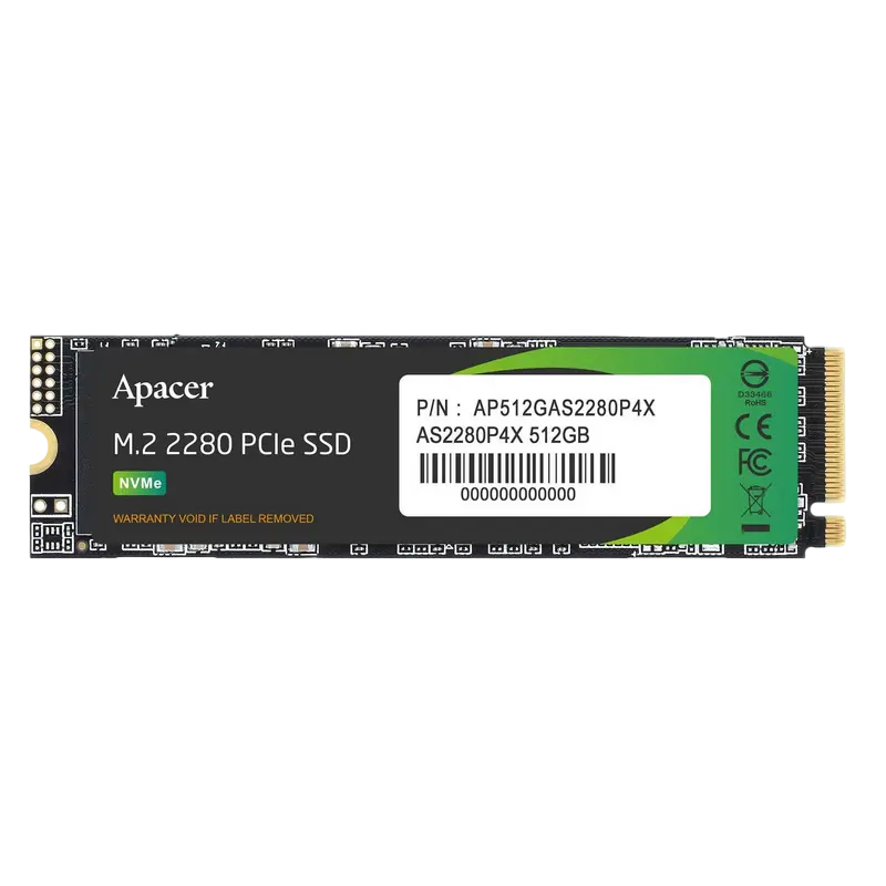 M.2 NVMe SSD 512GB Apacer AS2280P4X [PCIe 3.0 x4, R/W:2100/1500MB/s, 300/420K IOPS, 200TBW, 3D