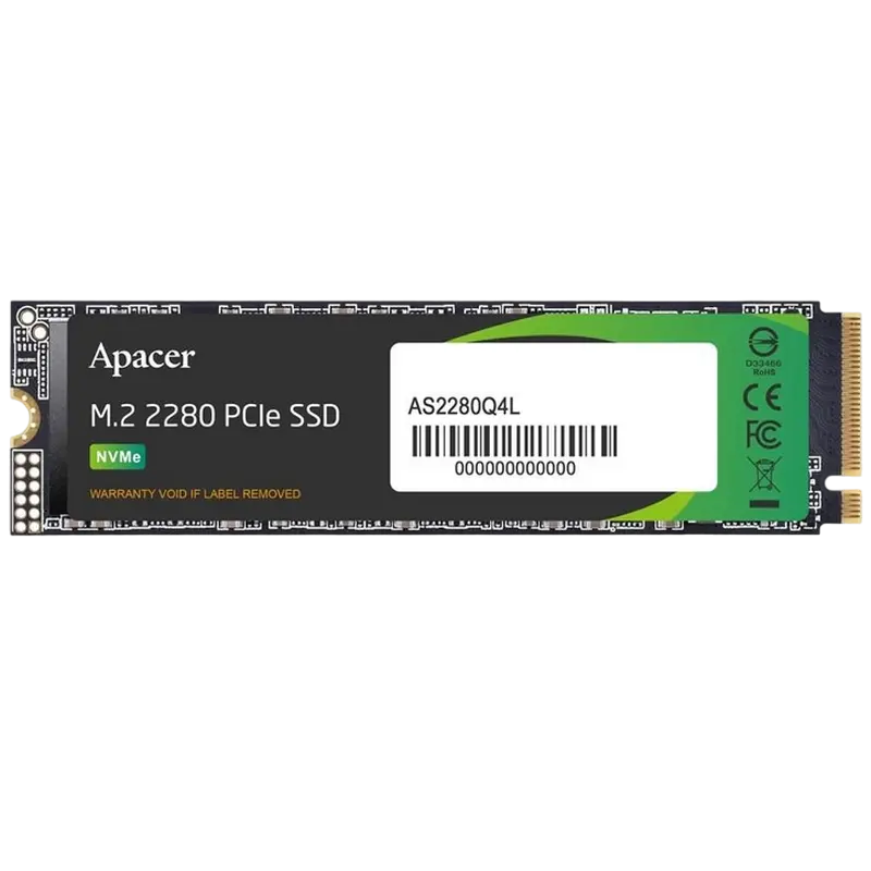 M.2 NVMe SSD 512GB Apacer AS2280Q4L [PCIe 4.0 x4, R/W:3600/3000MB/s, 410K/600K IOPS, 300 TBW, 3D