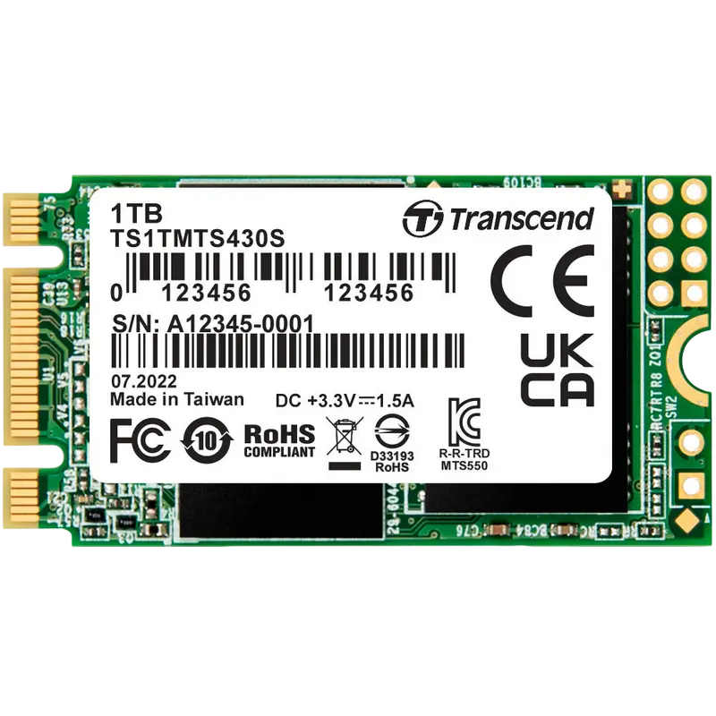 M.2 SATA SSD 1.0TB Transcend MTS430S [42mm, R/W:560/520MB/s, 85K/85K IOPS, SM2258, 560TBW]