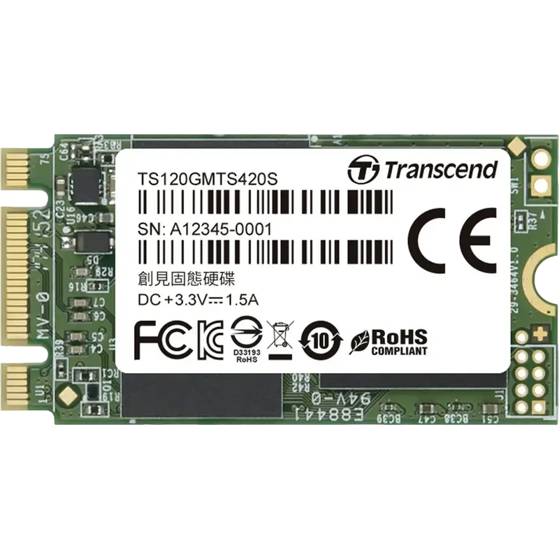 M.2 SATA SSD 120GB Transcend "TS120GMTS420S" [42mm, R/W:560/500MB/s, 65K/85K IOPS, SM2258, 3D TLC]