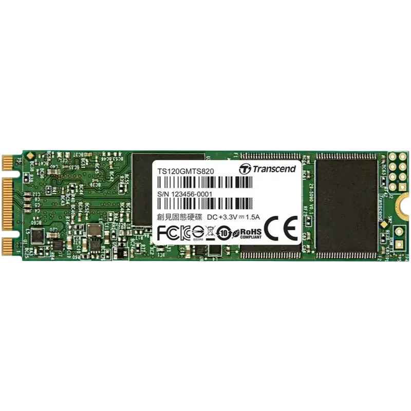 M.2 SATA SSD 120GB Transcend "TS120GMTS820S" [80mm, R/W:560/510MB/s, 50K/75K IOPS, SM2258, 3D TLC]