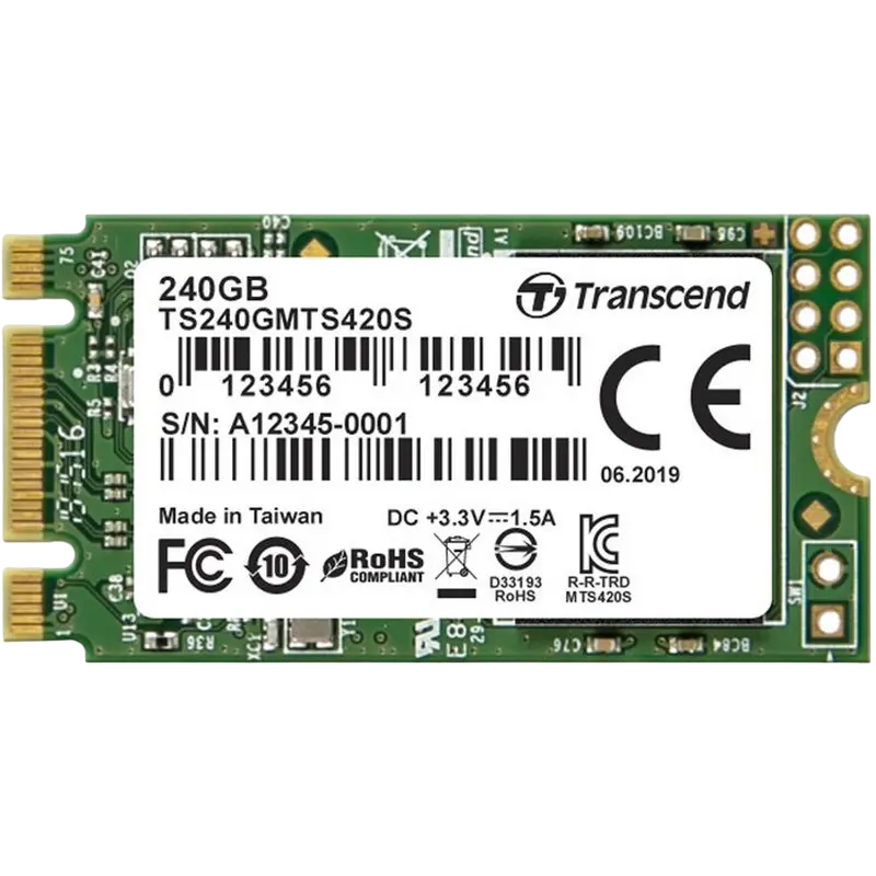 M.2 SATA SSD 240GB Transcend "TS240GMTS420S" [42mm, R/W:560/500MB/s, 65K/85K IOPS, SM2258, 3D TLC]