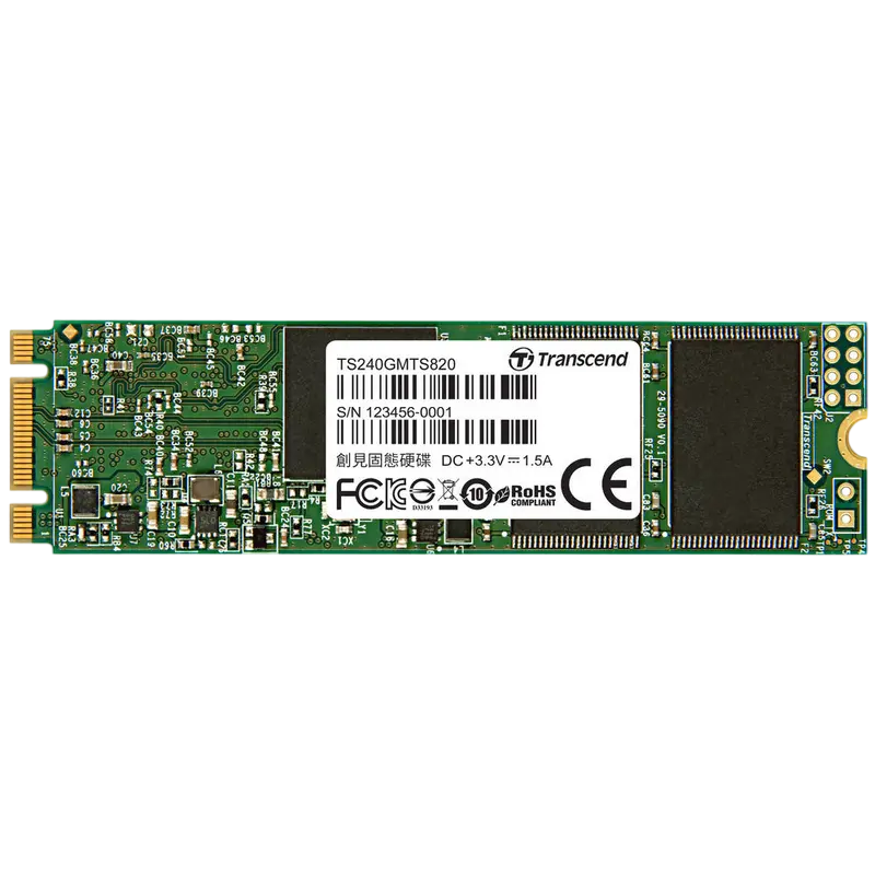 M.2 SATA SSD 240GB Transcend "TS240GMTS820S" [80mm, R/W:560/510MB/s, 50K/75K IOPS, SM2258, 3D TLC]
