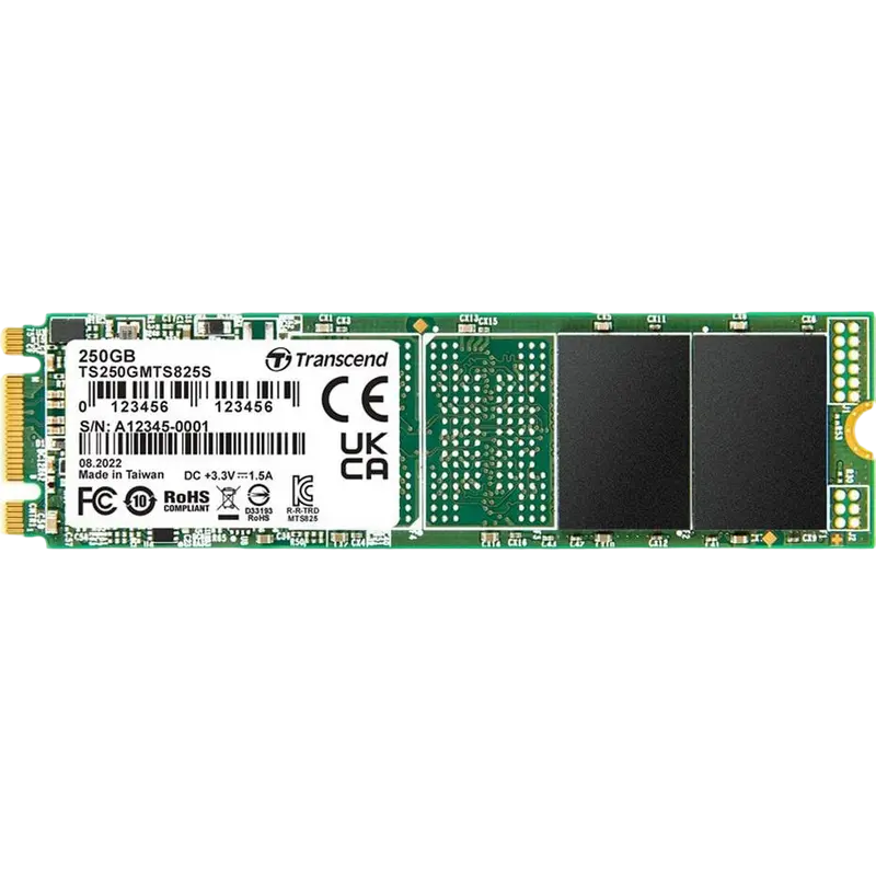 M.2 SATA SSD 250GB Transcend "TS250GMTS825S" [80mm, R/W:500/330MB/s, 40K/75K IOPS, 90 TBW, 3DTLC]