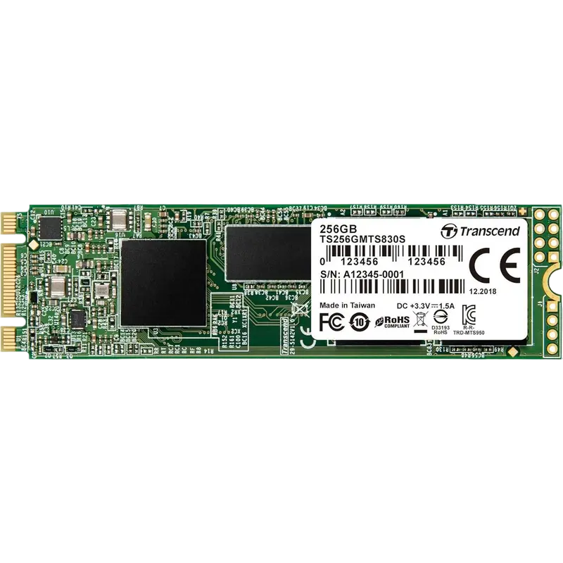 M.2 SATA SSD 256GB Transcend "TS256GMTS830S" [80mm, R/W:560/510MB/s, 85K/85K IOPS, SM2258, 3DTLC]
