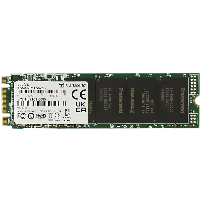 M.2 SATA SSD 500GB Transcend "TS500GMTS825S" [80mm, R/W:530/480MB/s, 55K/75K IOPS, 180 TBW, 3DTLC]