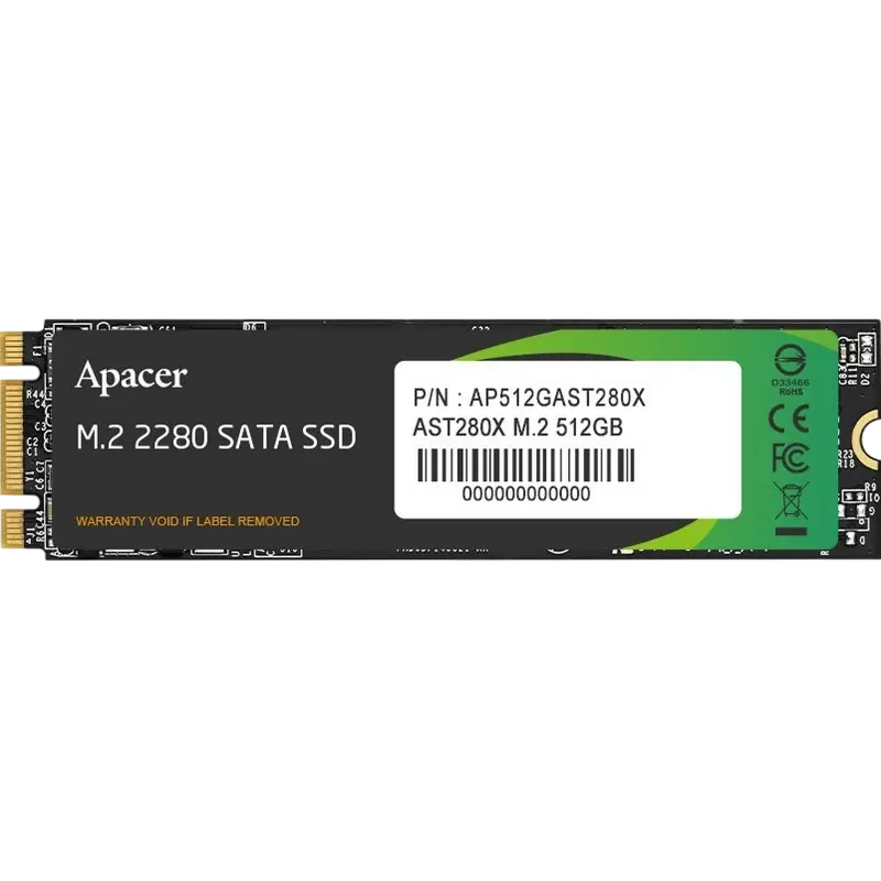 M.2 SATA SSD 512GB Apacer AST280X "AP512GAST280X" [80mm, R/W:520/500MB/s, 44K/73K IOPs, 280TB TBW