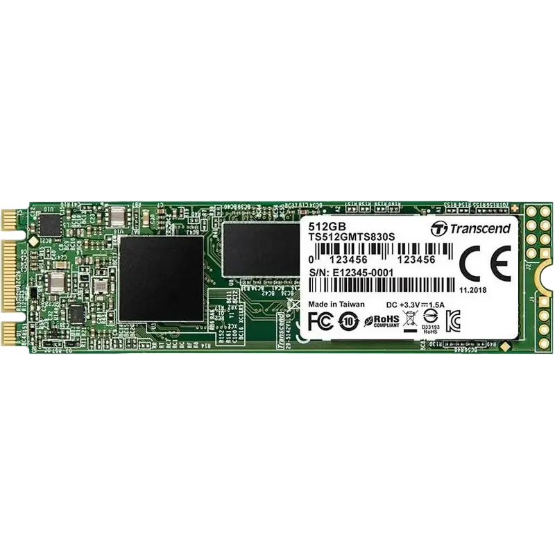 M.2 SATA SSD 512GB Transcend "TS512GMTS830S" [80mm, R/W:560/510MB/s, 85K/85K IOPS, SM2258, 3DTLC]