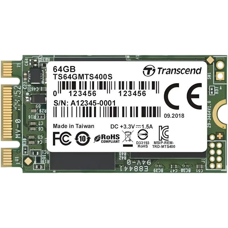 M.2 SATA SSD 64GB Transcend "TS64GMTS400S" [42mm, R/W:500/450MB/s, 70K/70K IOPS, SM2246EN, MLC]