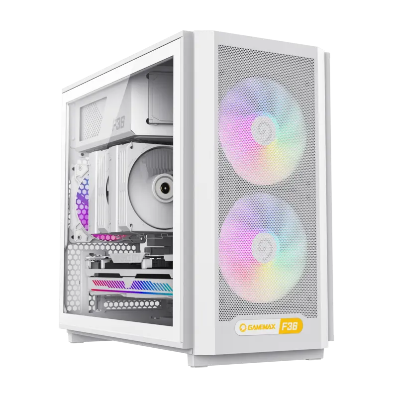 Case mATX GAMEMAX F36, w/o PSU, 0.8/0.6mm, 2x140mm&1x120mm ARGB, Front Mesh, Tempered Glass, Dust Fi