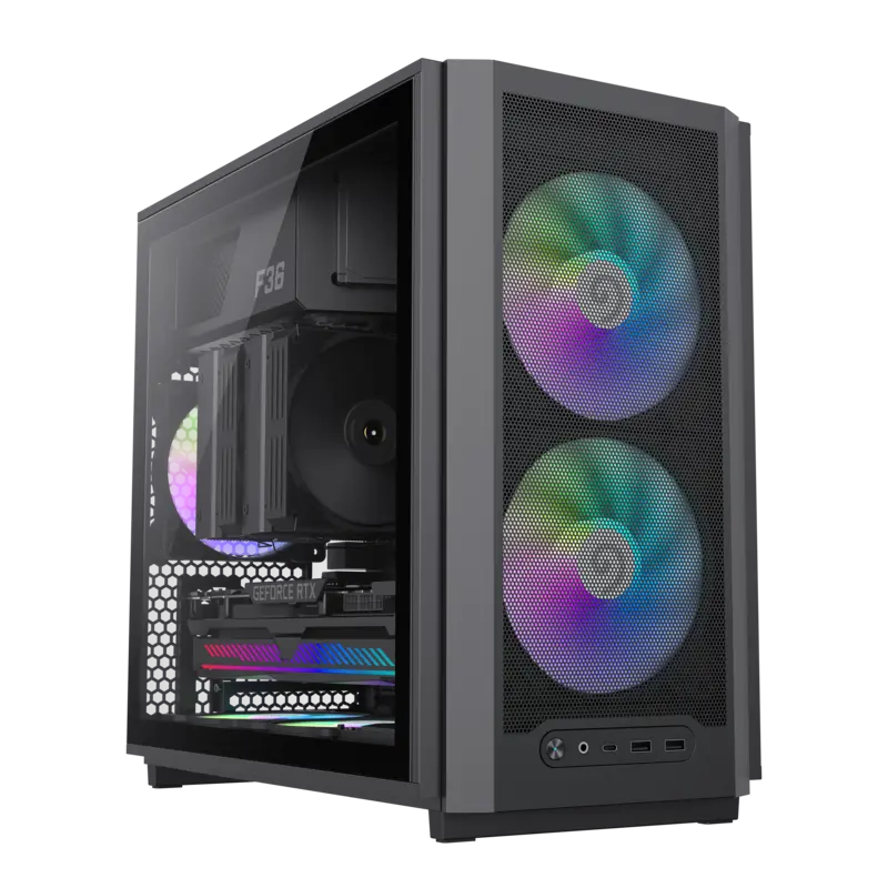 Case mATX GAMEMAX F36, w/o PSU, 0.8/0.6mm, 2x140mm&1x120mm ARGB, Front Mesh, Tempered Glass, Dust Fi