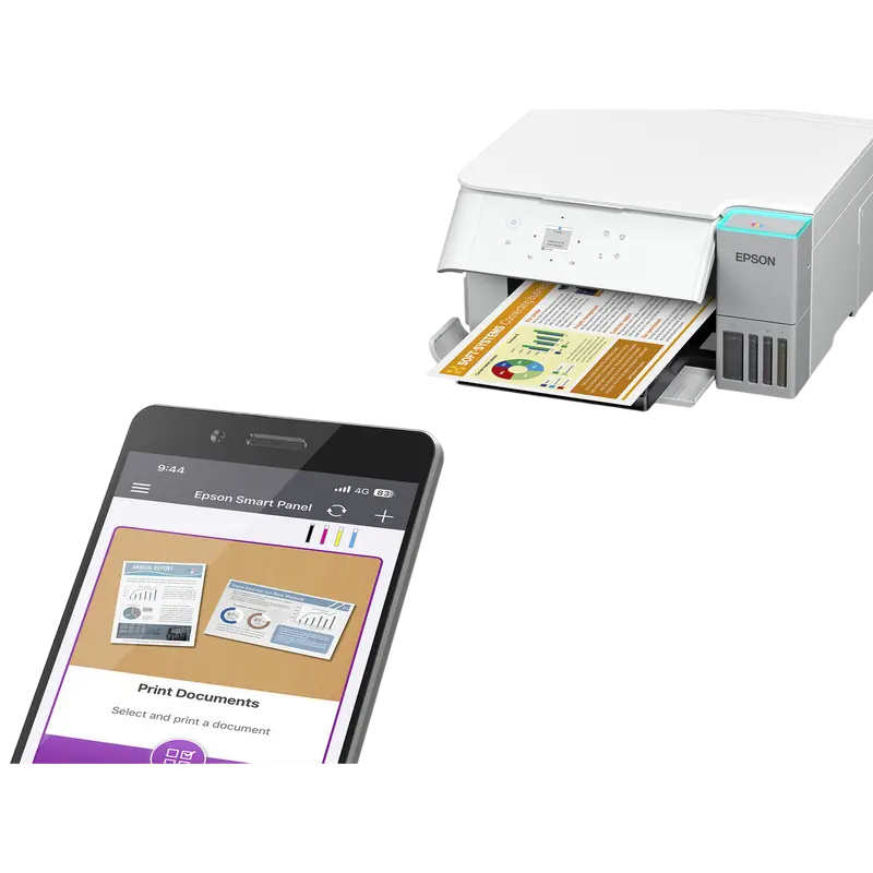 Imprimanta multifunctionala Epson EcoTank L4367, color A4, Wi-Fi, alba, vedere laterală
