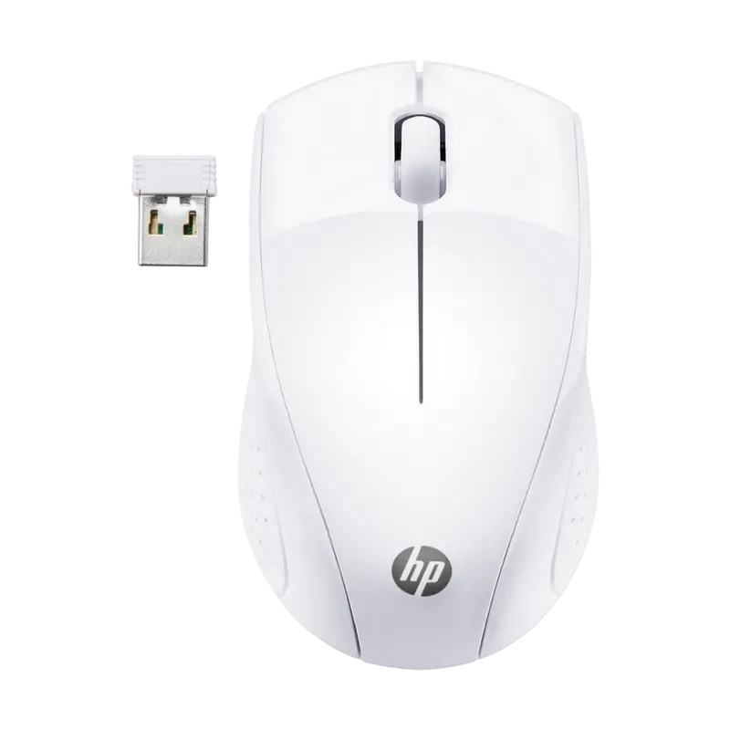 Wireless Mouse HP 220, up to 1600 dpi, 3 buttons, Multi surface tracking, 80g., 1xAA, 2.4GHz, Snow w