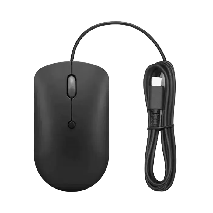 Mouse Lenovo 400, Compact, up to 2400 dpi, 4 buttons, Ambidextrous, 67g, Optical sensor, 1,8m, USB-C, Black