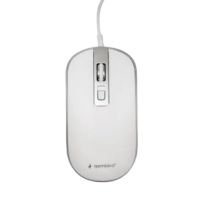 Mouse Gembird MUS-4B-06-BS, 800-1200 dpi, 4 buttons, Ambidextrous, 1.35m, White/Silver, USB