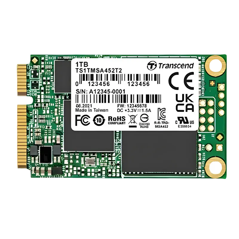 mSATA SSD 1.0TB Transcend "TS1TMSA452T2" [R/W:560/520MB/s, 95K/85K IOPS, 1760TBW, 3M MTBF, 3DTLC]