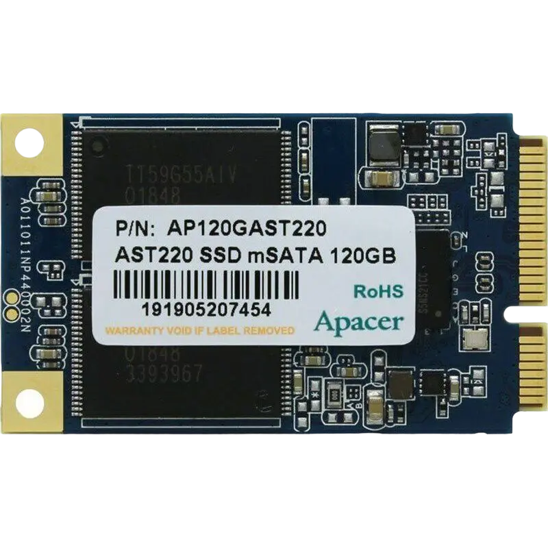 mSATA SSD 120GB Apacer "AP120GAST220-1" [R/W:540/520MB/s, 85/86K IOPS, SM2258, 3D TLC]