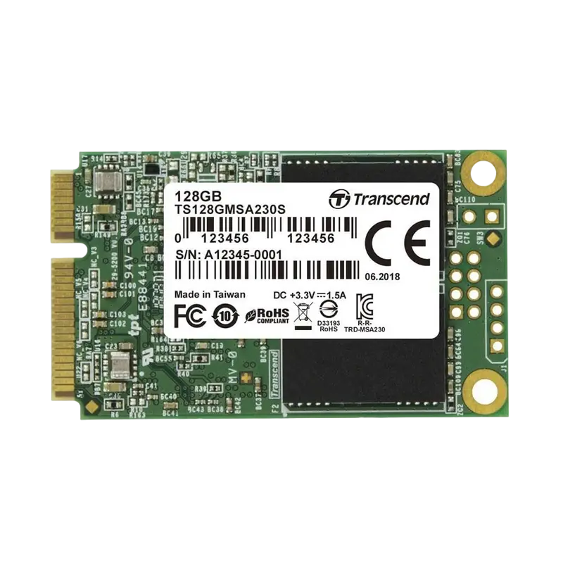 mSATA SSD 128GB Transcend "TS128GMSA230S" [R/W:550/400MB/s, 55/70K IOPS, SM2258H, 3D TLC]