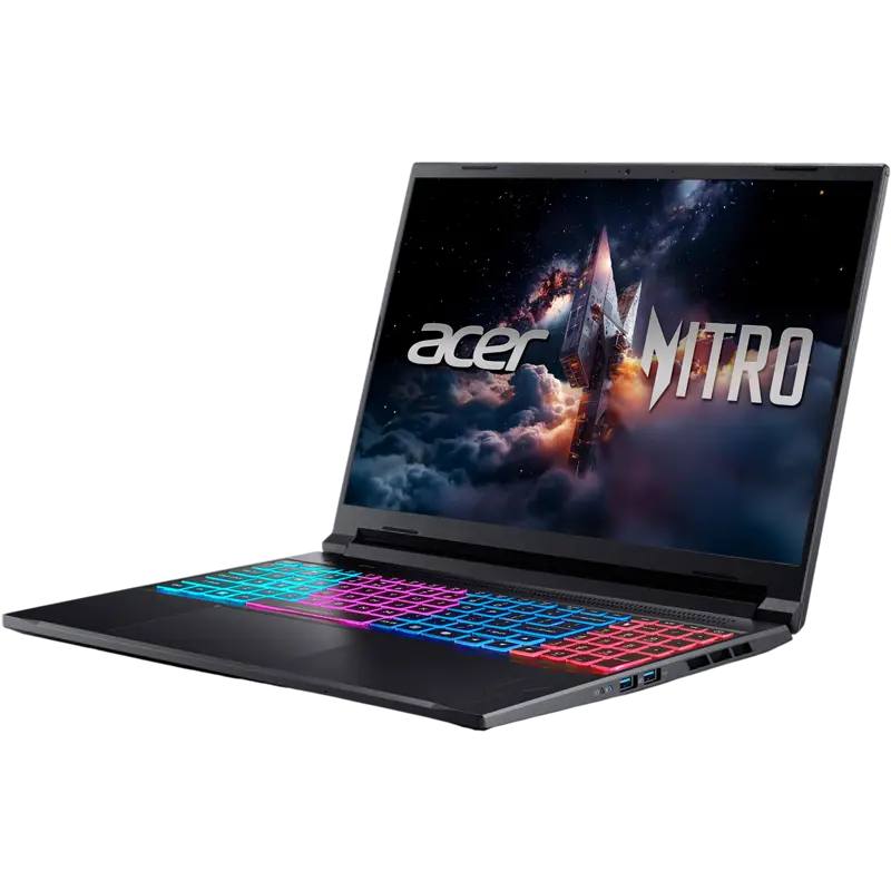 Laptop gaming Acer Nitro 16S AI AN16S-61, Ryzen AI 7 350, RTX 5070 Ti, vedere laterală