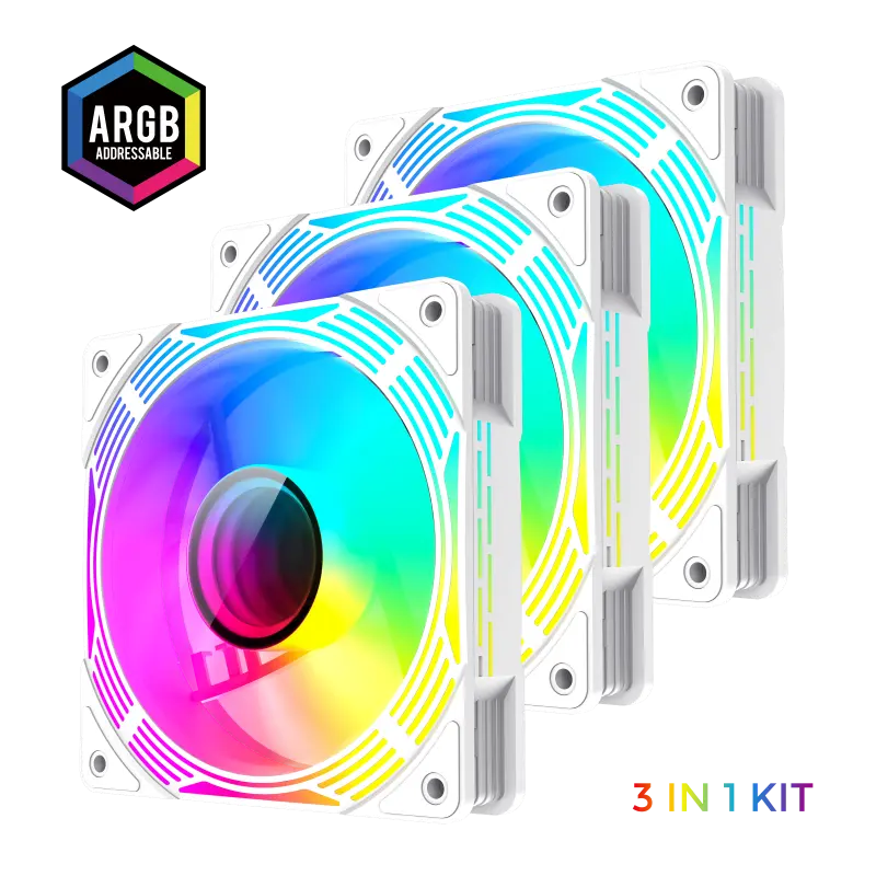 PC Case Fan GAMEMAX KF300 WH, 3xARGB Fan Kit, 120mm, <31.21dB, 800-1600RPM, Remote+ Hub, White