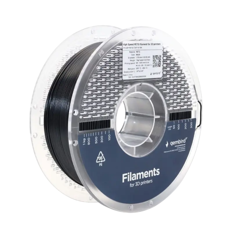 PETG 1.75 mm, High Speed Filament Gembird Black, 1 kg, 3DP-PETG1.75HY-01-BK