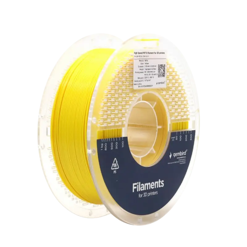 PETG 1.75 mm, High Speed Filament Gembird Yellow, 1 kg, 3DP-PETG1.75HY-01-Y