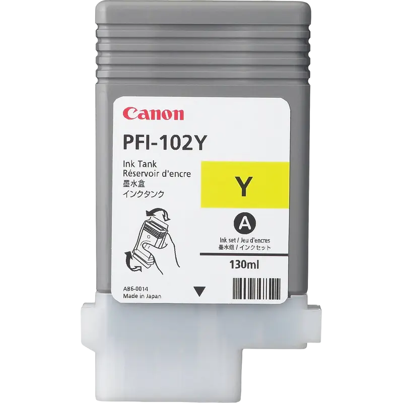 Canon Ink Cartridge PFI-102Y yellow,130ml for iPF765,760,755,750,720,710,700,655,650,610,605