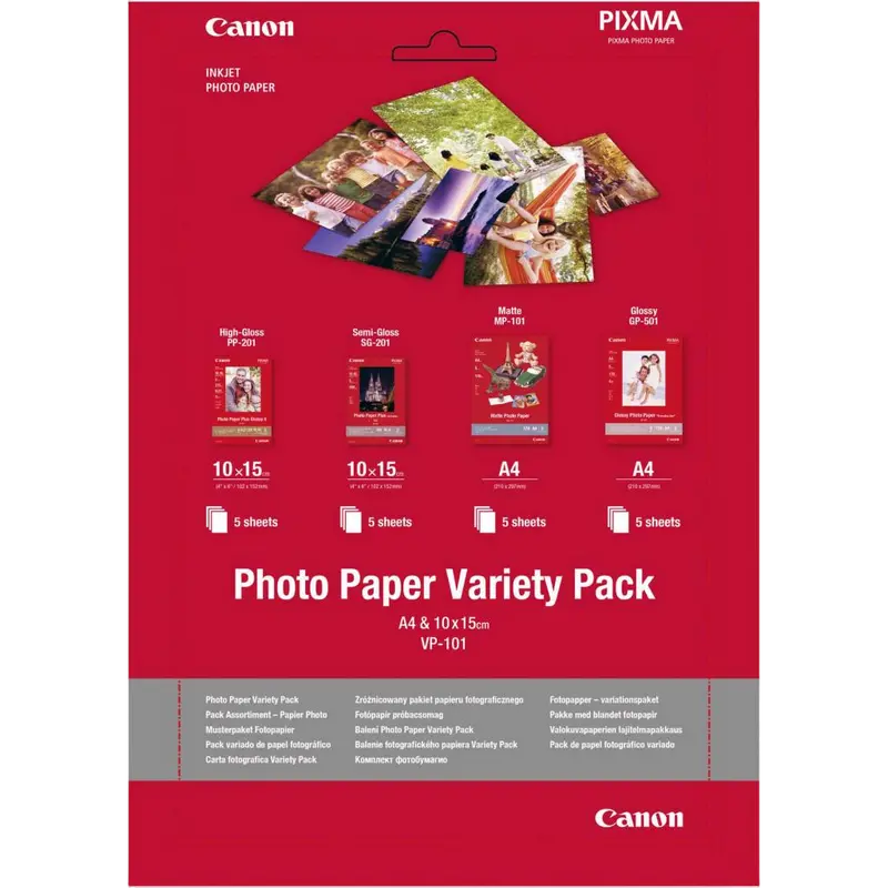 Canon Paper Paper VP101S Kit 1, Variety Pack (MP-101/SG-501/SG-201,PP-201), A4 & 102 x 152mm