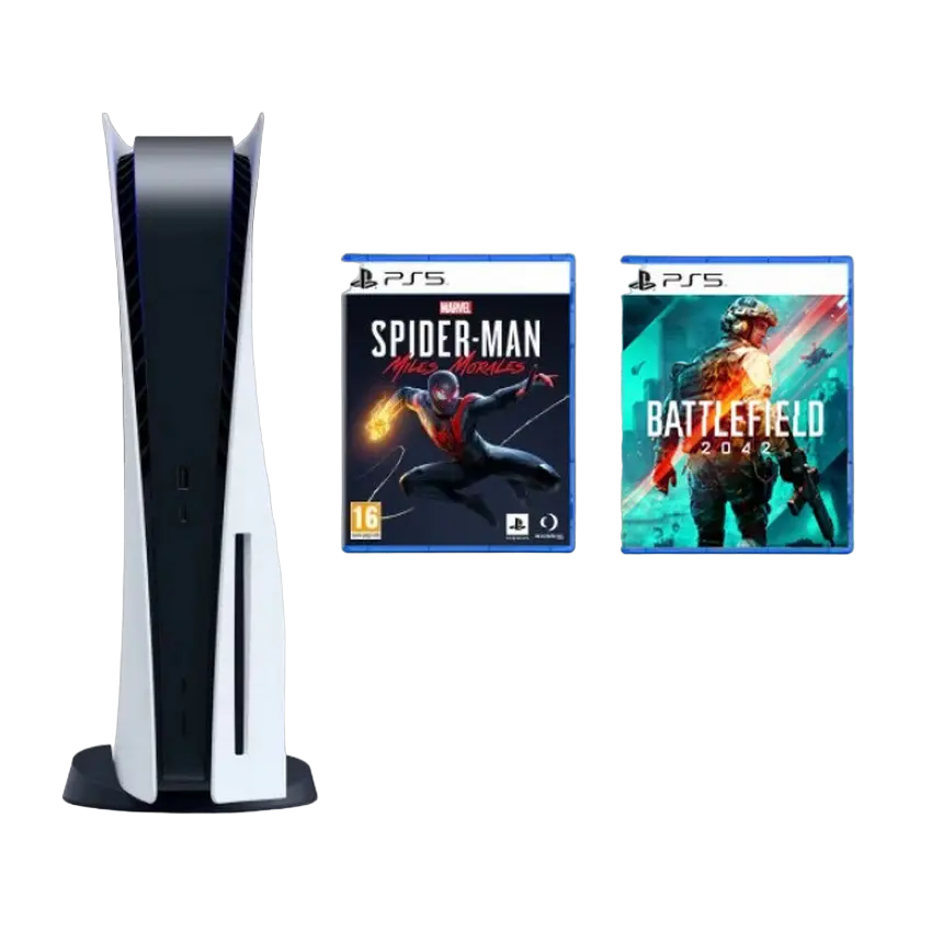 PlayStation 5 + DualSens White + Spider Man Miles Morales + Battlefield, Black