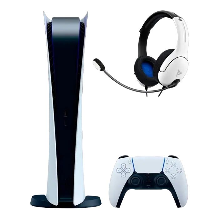 PlayStation 5 Digital Edition + DualSens + Headphones PDP LVL40 Wired, White