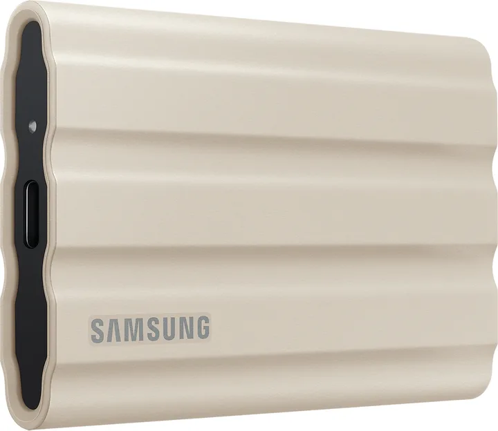 Samsung Portable SSD T7 Shield 2TB USB 3.2 Type-C Beige, vedere laterală
