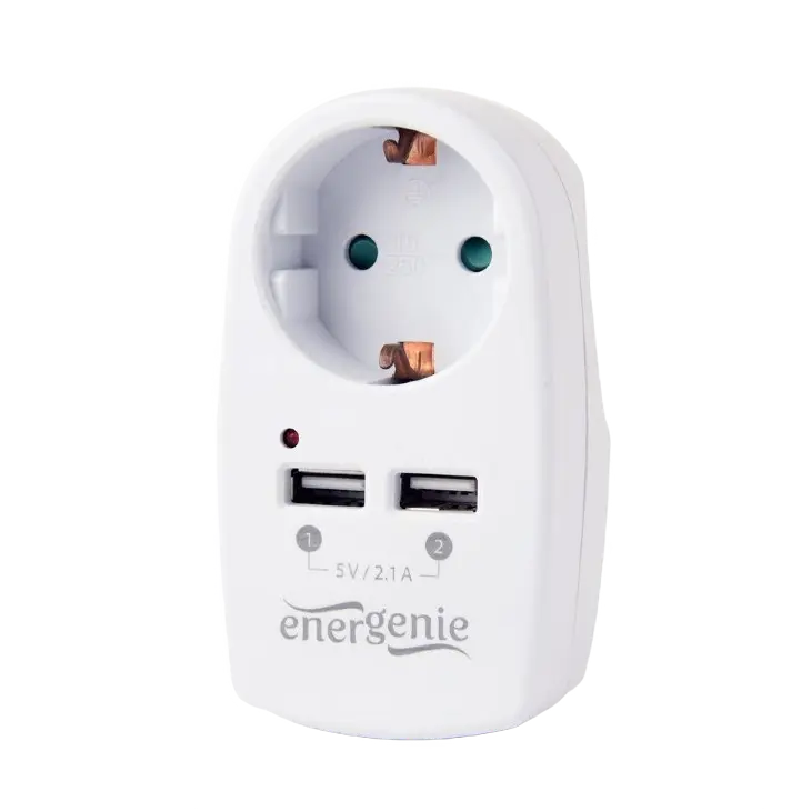 Gembird Power socket built-in, Out:1xCEE 7/4, 2xUSB, White, protective shutters, Energenie EG-ACU2-02