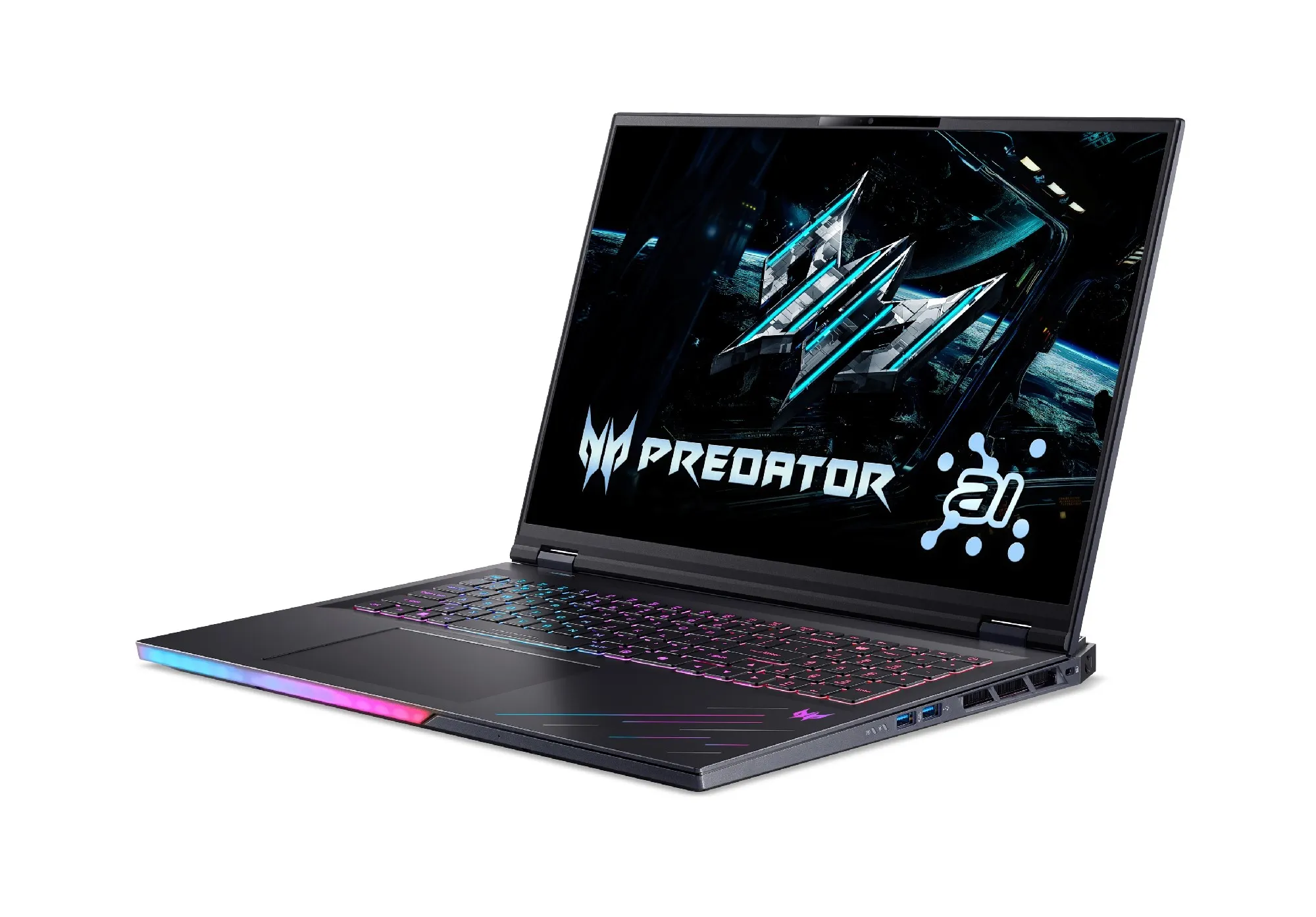 Acer Predator Helios 18 AI PH18-73, MiniLED WQXGA 250Hz, Core Ultra 9 275HX, 64 GB DDR5, 2 TB NVMe SSD, RTX 5080, 3.5 kg, vedere laterală