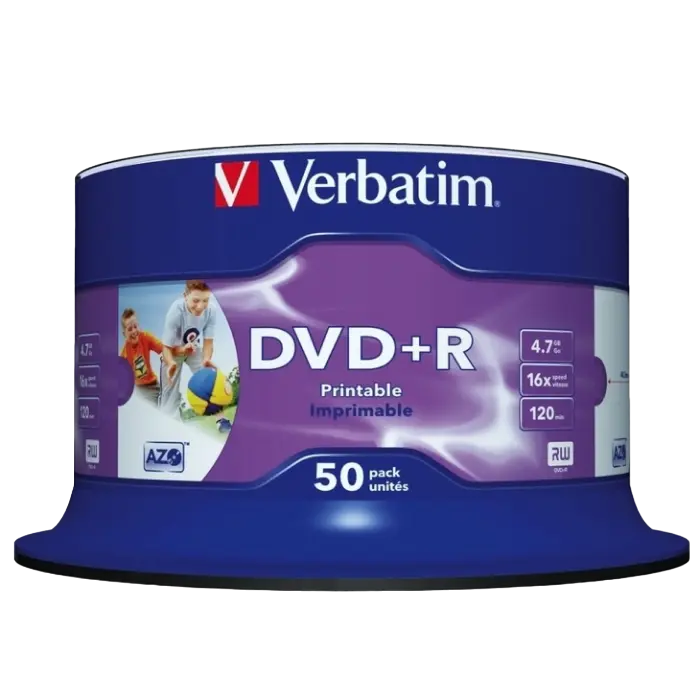 Printable 50*Cake DVD+R Verbatim, 4.7GB, 16x, full no id