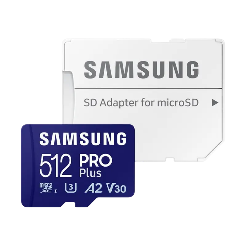 512GB MicroSD (Class 10) UHS-I (U3) +SD adapter, Samsung PRO Plus "MB-MD512SA" (R/W:180/130MB/s)