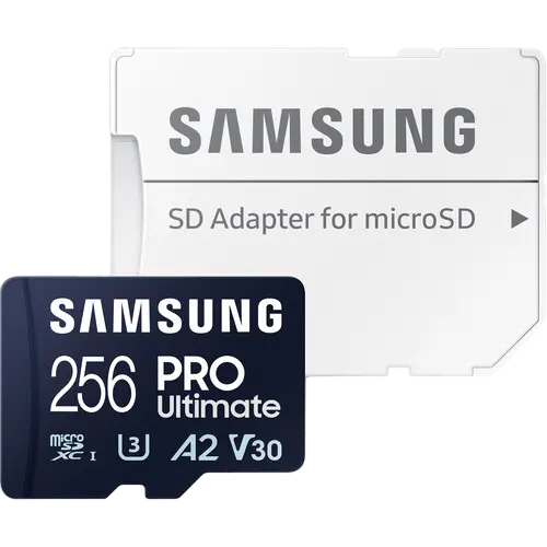 256GB MicroSD (Class 10) UHS-I (U3)+SD adapter, Samsung PRO Ultimate "MB-MY256SA" (R/W:200/130MB/s)