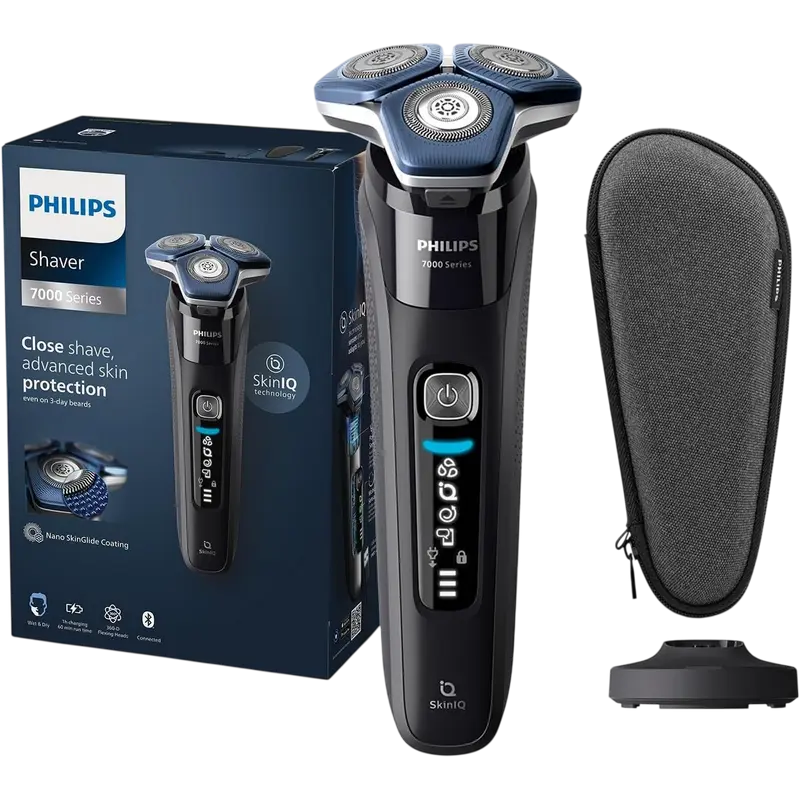 Aparat de ras electric Philips S7886/35, rotativ, Wet & Dry, autonomie 60 min, Negru, detaliu interfață